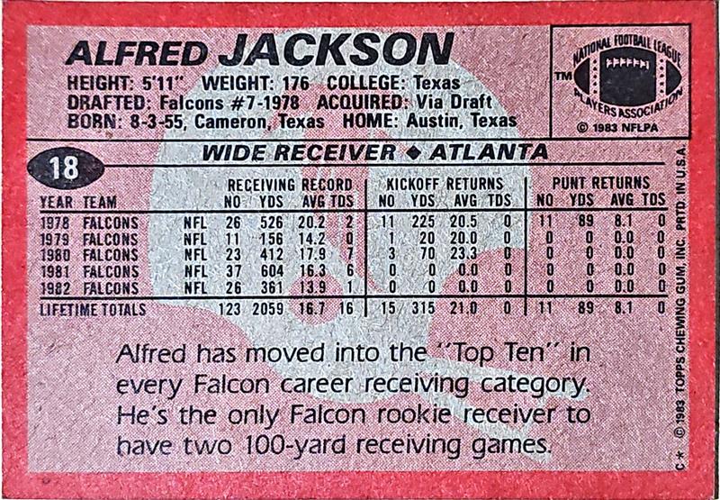 1983 Topps Alfred Jackson Football Card #18