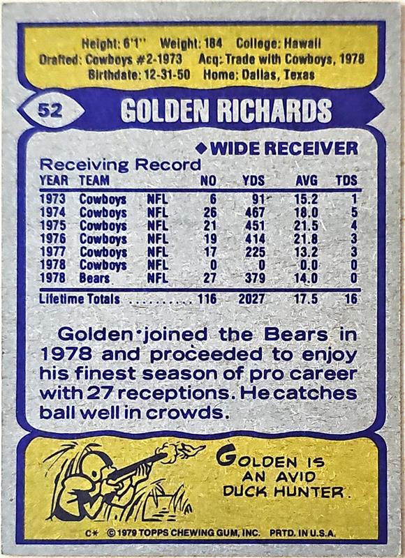 1979 Topps Golden Richards Football Card #52