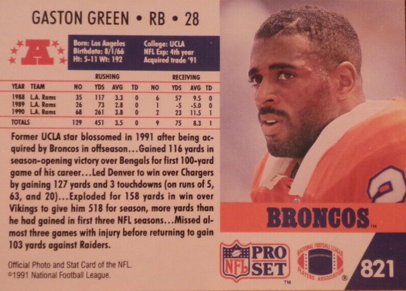 1991 NFL Pro Set Gaston Green Football Card #821