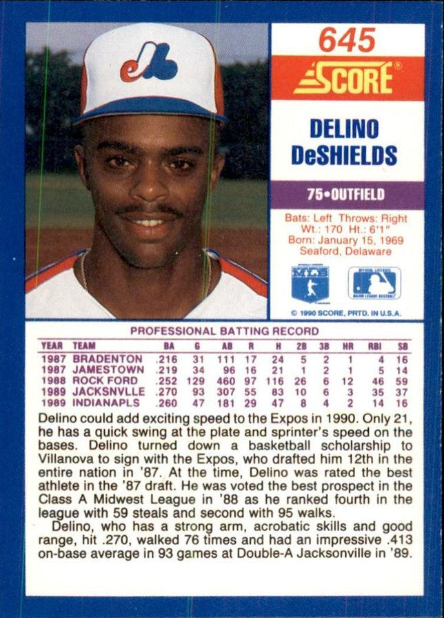 1990 Score Delino DeShields Baseball Card #645
