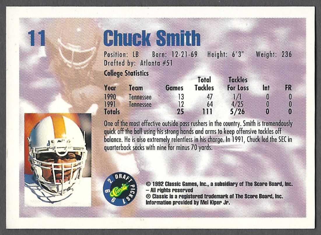 1992 Classic Draft Picks Chuck Smith Football Card #11