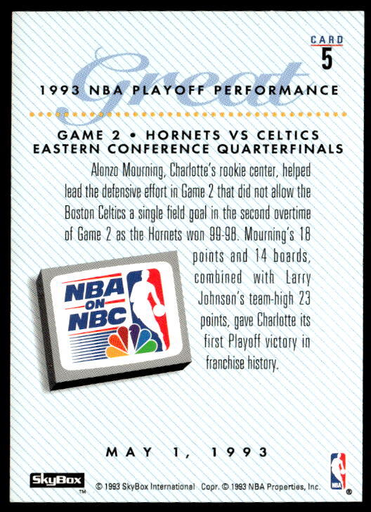 1993 Skybox Premium Edtion Alonzo Mourning Basketball Card #5