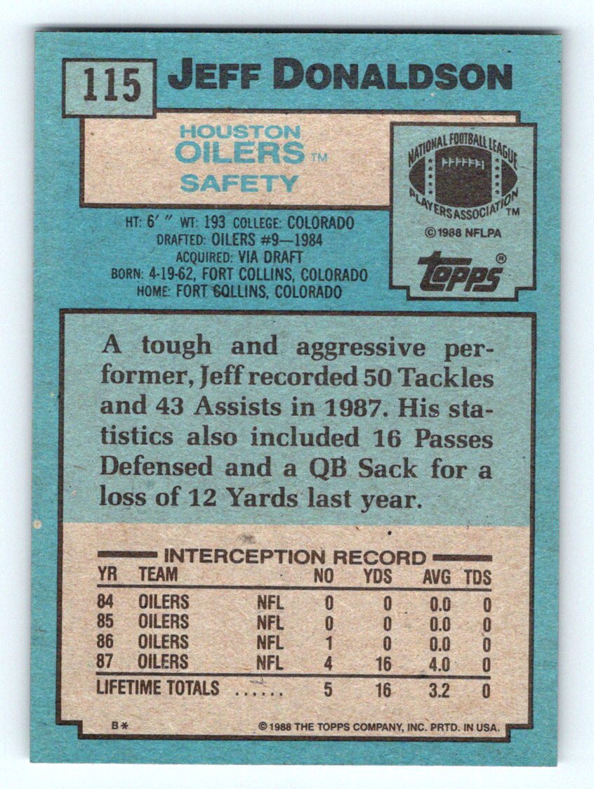 1988 Topps Jeff Donaldson Football Card #115