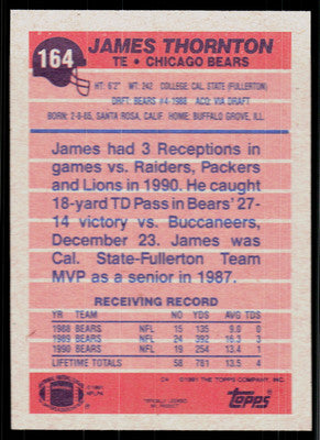 1991 Topss James Thornton Football Card #164