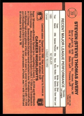 1990 Donruss Steven (Steve) Thomas Avery Baseball Card #39