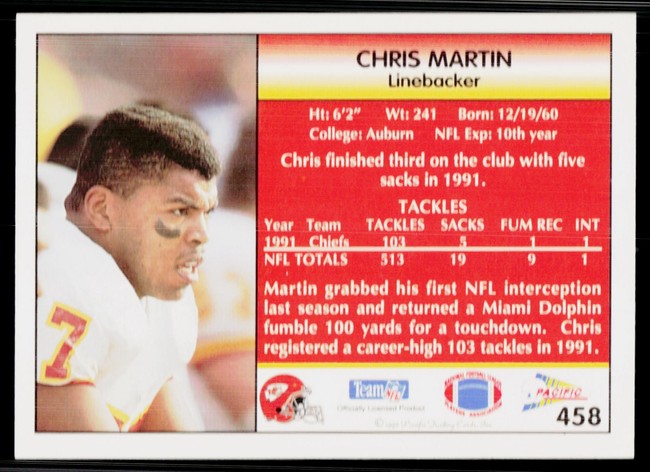 1992 Pacific Chris Martin Football Card #458