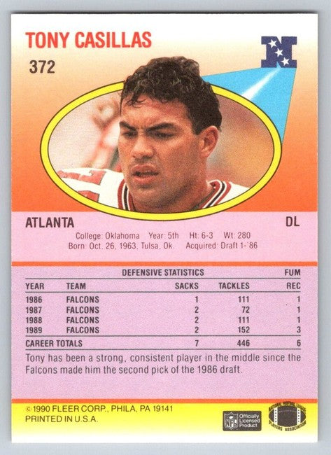 1990 Fleer Tony Casillas Football Card #372