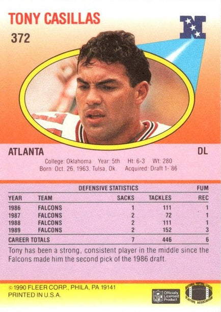 1990 Fleer Tony Casillas Football Card #372