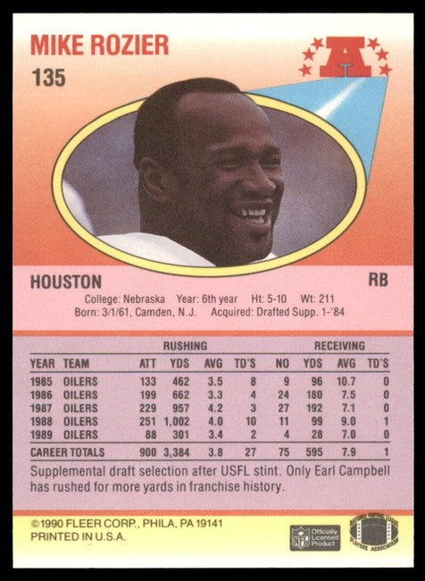 1990 Fleer Mike Rozier Football Card #135