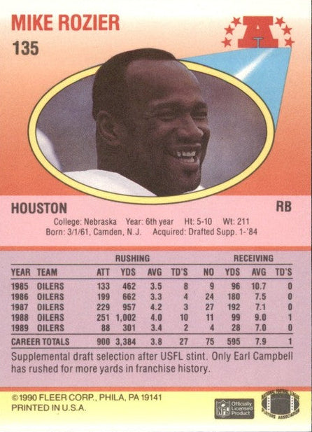1990 Fleer Mike Rozier Football Card #135