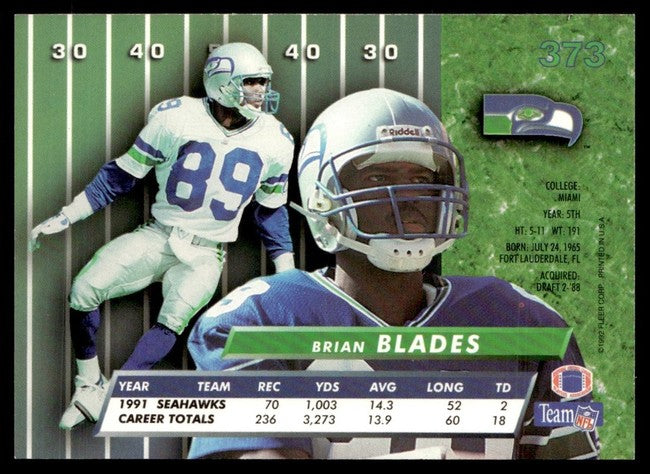 1992 Fleer Brian Blades Football Card #373