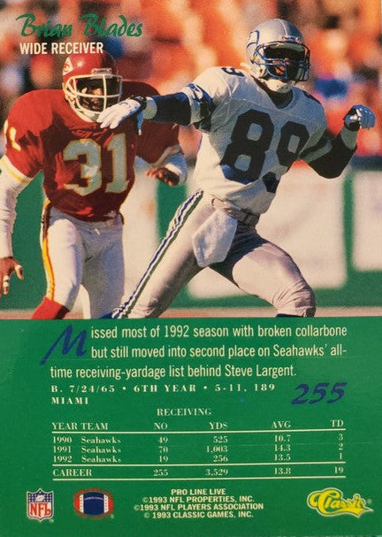 1993 Classic Pro Line Live Brian Blades Football Card #255