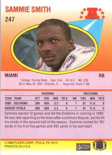 1990 Fleer Sammie Smith Football Card #247