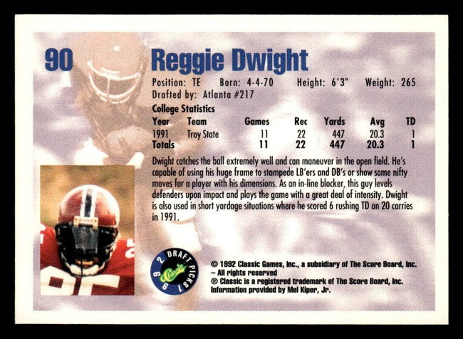 1992 Classic Draft Picks Reggie Dwight Football Card #90