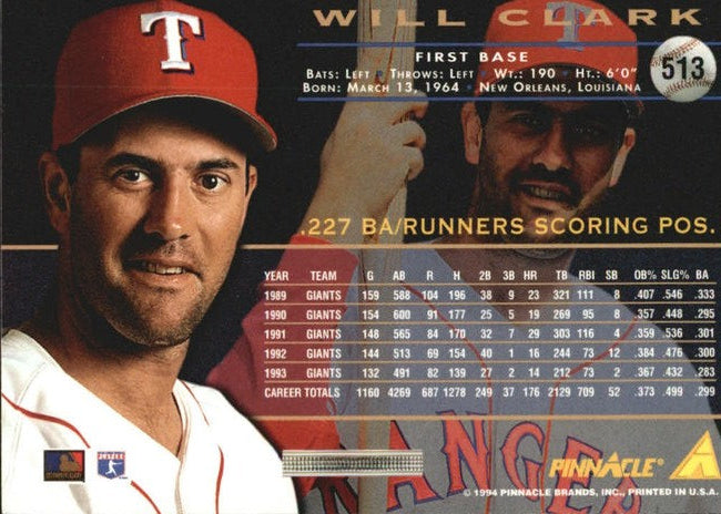 1994 Pinnacle Will Clark Baseball Card #513