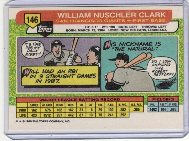 1989 Topps William Nuschler Clark Baseball Card #146