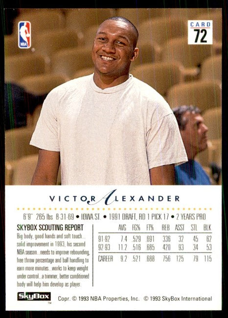 1993 Skypox Premium Edition Victor Alexander Basketball Card #72
