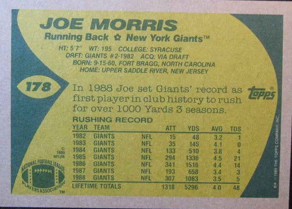 1989 Topps Joe Morris Football Card #178