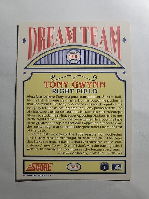 1990 Score Dream Team Tony Gwynn Baseball Card #685