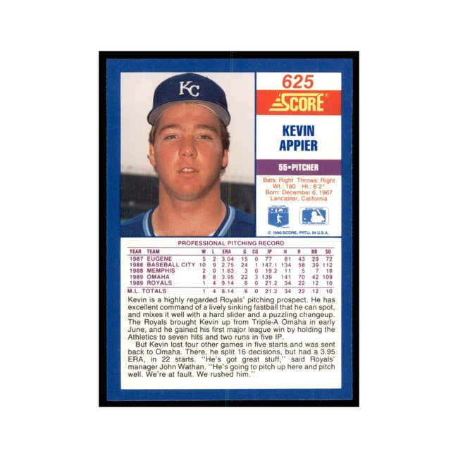 1990 Score Kevin Appier Baseball Card #625