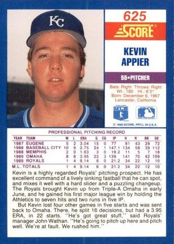 1990 Score Kevin Appier Baseball Card #625