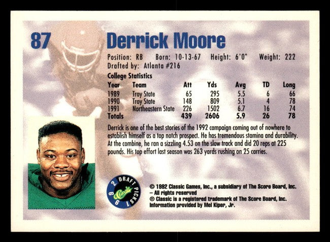 1992 Classic Draft Picks Derrick Moore Football Card #87