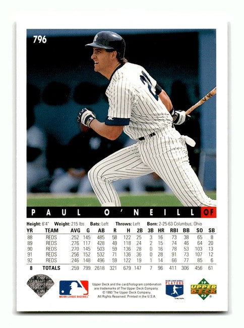 1993 Upper Deck Paul O'Neill Baseball Card #796