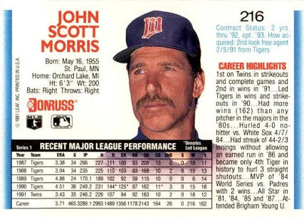 1992 Donruss John Scott Morris Baseball Card #216