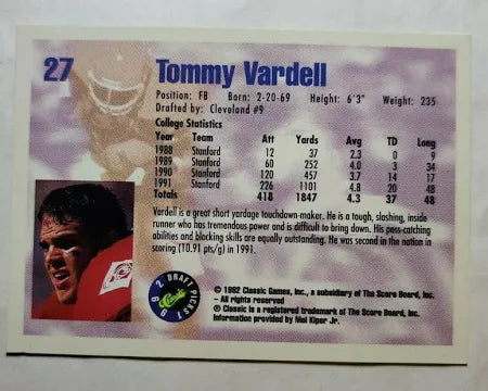 1992 Classic Draft Picks Tommy Vardell Football Card #27