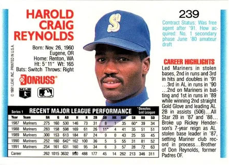1992 Donruss Harold Craig Reynold Baseball Card #239
