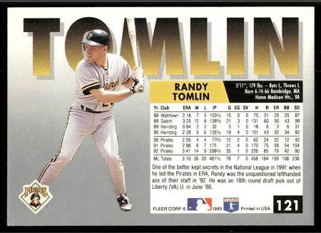 1993 Fleer Randy Tomlin Baseball Card #121