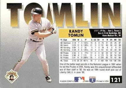 1993 Fleer Randy Tomlin Baseball Card #121