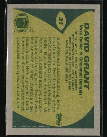 1989 Topps David Grant Football Card #31