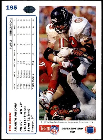 1991 Upper Deck Tim Green Football Card #195