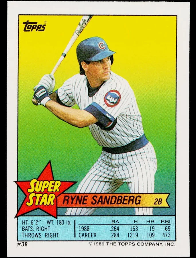 1989 Topps Super Star Sticker Ryne Sandberg Baseball Card #38