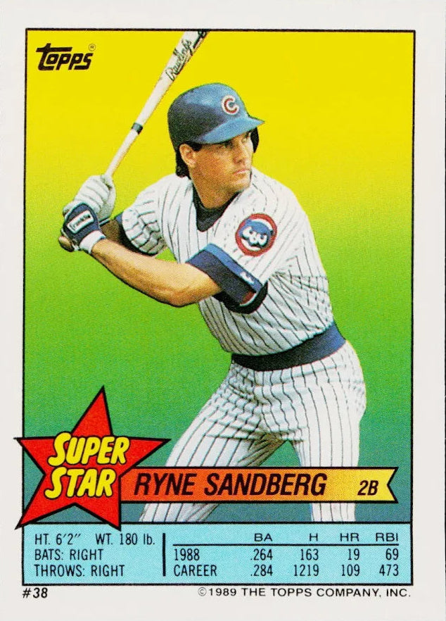 1989 Topps Super Star Sticker Ryne Sandberg Baseball Card #38