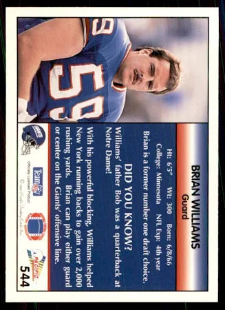 1992 Pacific Brian Williams Football Card #544
