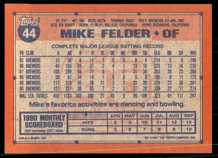 1991 Topps Mike Felder Baseball Card #44