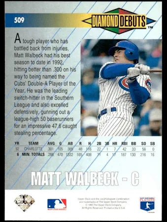 1993 Upper Deck Diamond Debuts Matt Walbeck Baseball Card #509