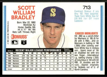 1992 Donruss Scott William Bradley Baseball Card #713