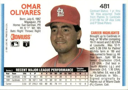 1992 Donruss Omar Olivares Baseball Card #481
