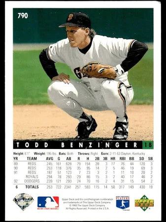 1993 Upper Deck Todd Benzinger Baseball Card #790