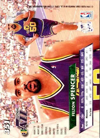 1994 Fleer Ultra Felton Spencer Basketball Card #351