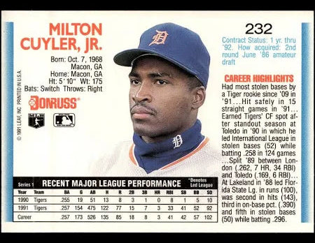1992 Donruss Milton Cuyler Jr. Baseball Card #232