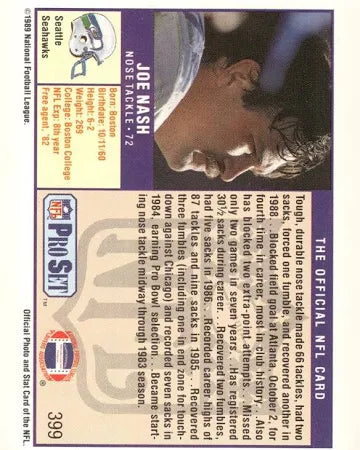 1989 NFL Pro Set Joe Nash Football Card #399