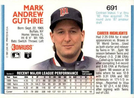 1992 Donruss Mark Andrew Guthrie Baseball Card #691