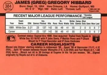 1990 Donruss James (Greg) Gregory Hibbard Baseball Card #384