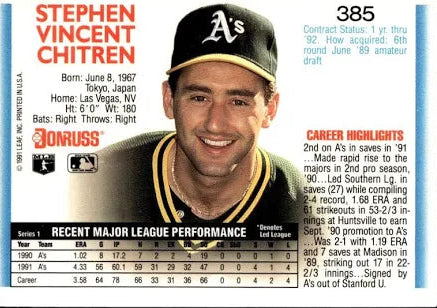 1992 Donruss Stephen Vincent Chitren Baseball Card #385