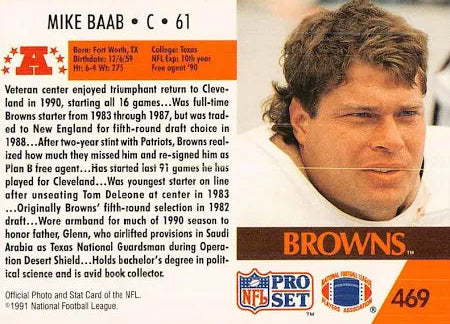 1991 NFL Pro Set Mike Baab Football Card #469