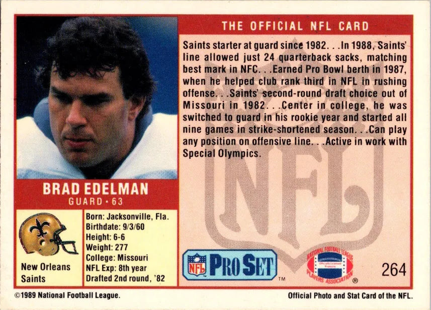1989 NFL Pro Set Brad Edelman Football Card #264